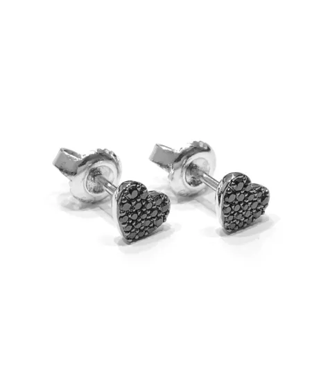 Boucles d'oreilles Crivelli en Or Blanc et Diamants Noirs avec Coeur
