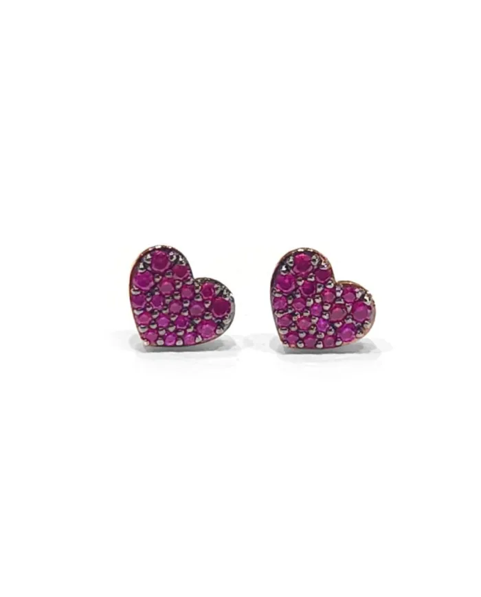 Boucles d'oreilles Crivelli en or rose et rubis avec coeur