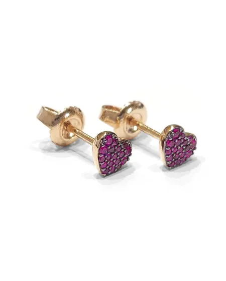 Orecchini Crivelli in Oro Rosa e Rubini con Cuore