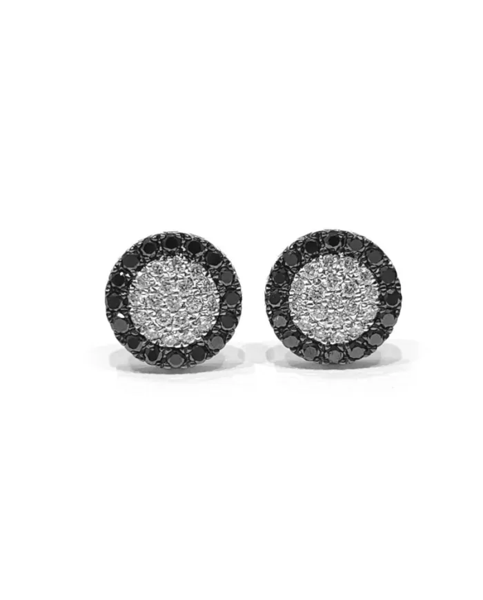 Boucles d'oreilles Crivelli en Or Blanc avec Pavé de Diamants Blancs et Noirs