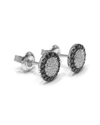 Boucles d'oreilles Crivelli en Or Blanc avec Pavé de Diamants Blancs et Noirs