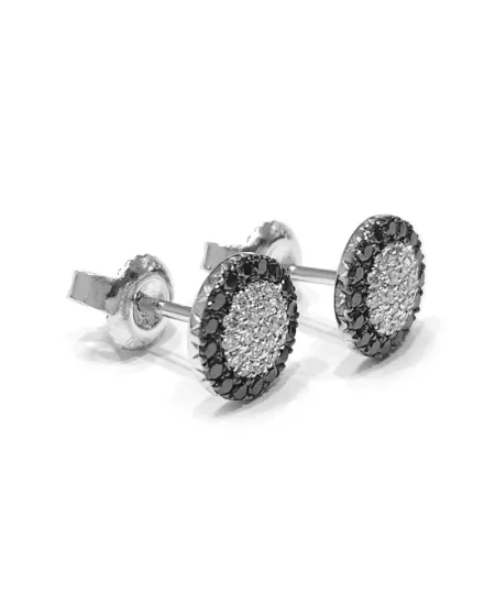 Orecchini Crivelli in Oro Bianco con Pavé di Diamanti Bianchi e Neri
