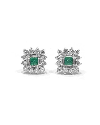 Crivelli Earrings in White Gold and Diamonds with Emeralds