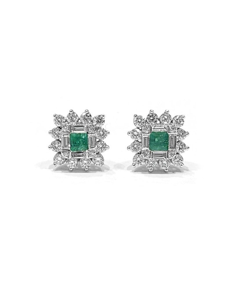 Crivelli Earrings in White Gold and Diamonds with Emeralds