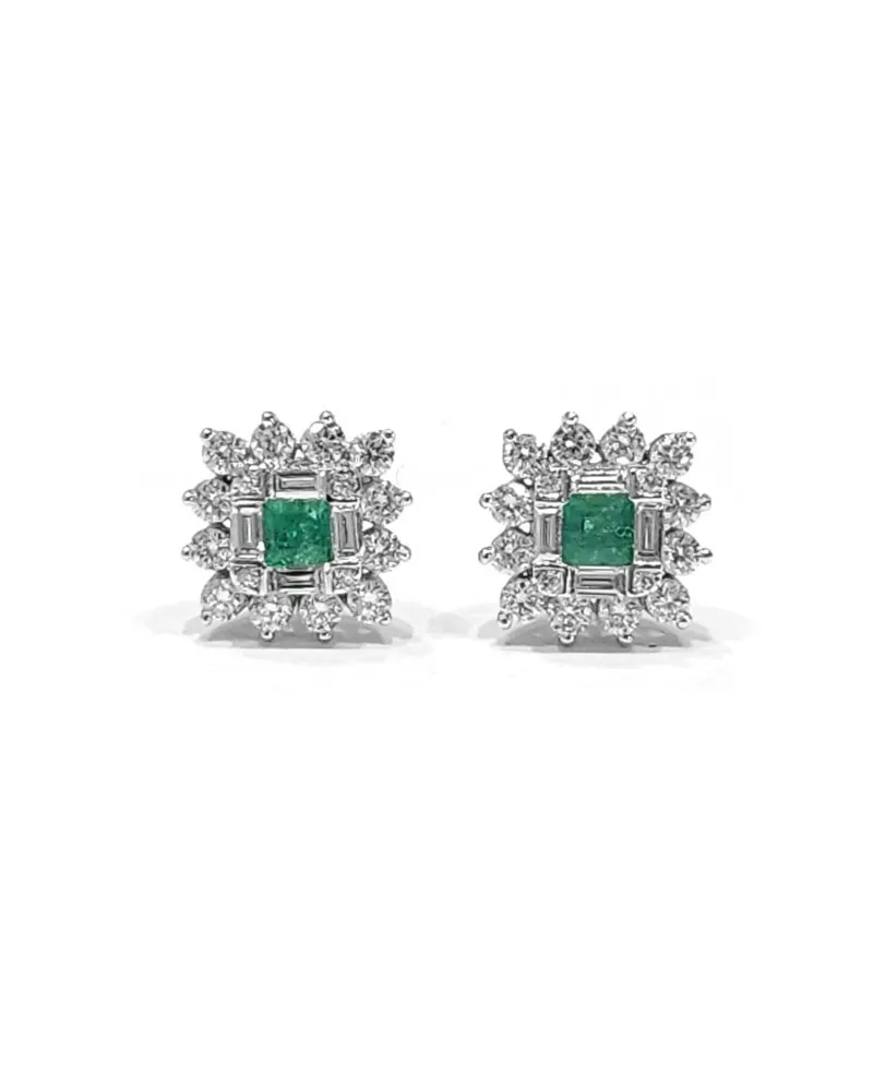 Orecchini Crivelli in Oro Bianco e Diamanti con Smeraldi Orecchini Crivelli in Oro Bianco e Diamanti con Smeraldi