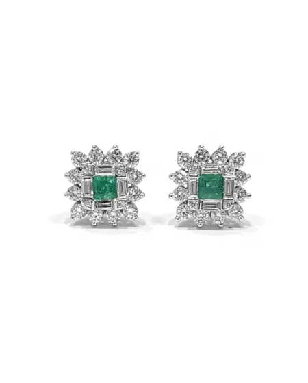 Orecchini Crivelli in Oro Bianco e Diamanti con Smeraldi