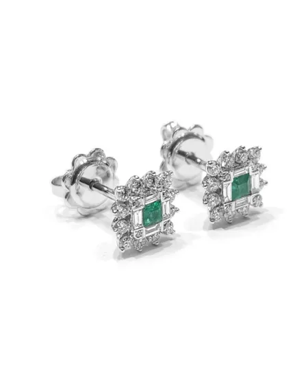 Boucles d'oreilles Crivelli en or blanc et diamants avec émeraudes