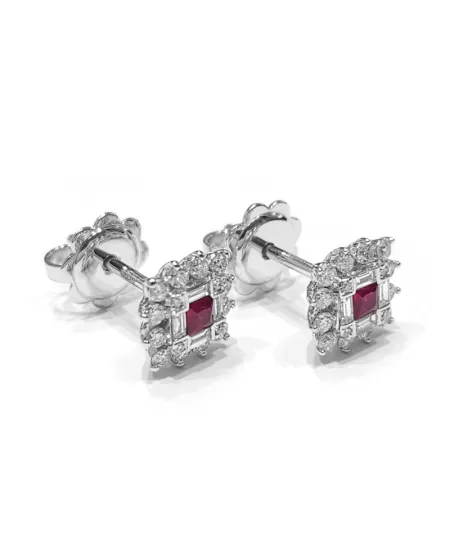 Crivelli Earrings in White Gold and Diamonds with Rubies