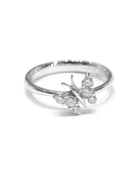 Anello Crivelli in Oro Bianco con Farfalla di Diamanti