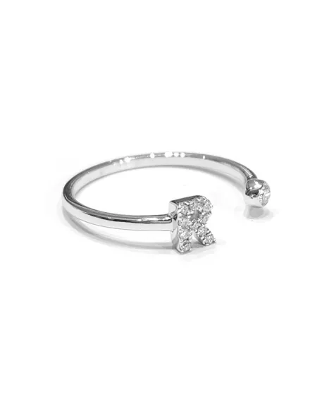 Crivelli Open Ring in White Gold with Diamonds and Letter "R"