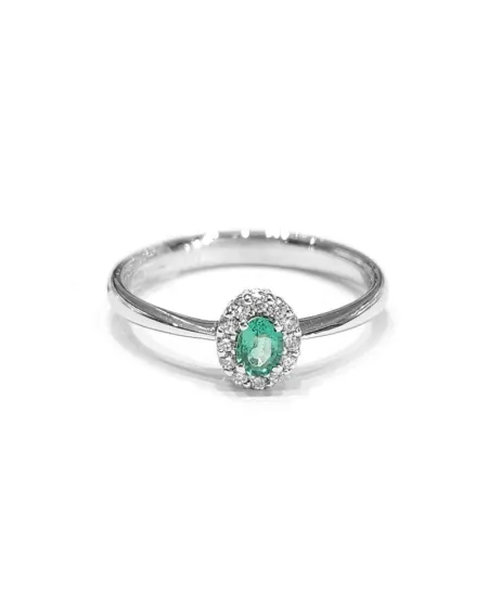Anello Crivelli in Oro Bianco con Diamanti e Smeraldo Ovale