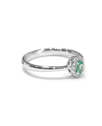 Anello Crivelli in Oro Bianco con Diamanti e Smeraldo Ovale