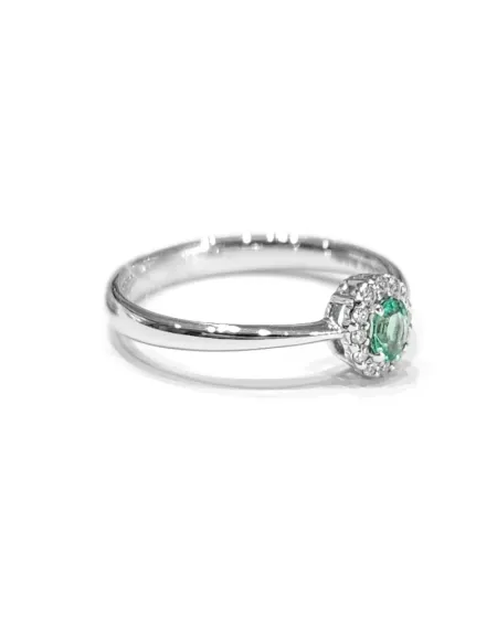 Anello Crivelli in Oro Bianco con Diamanti e Smeraldo Ovale