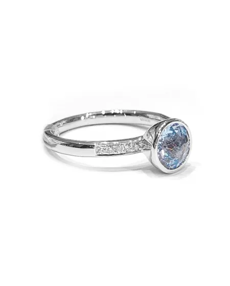 Anello Crivelli in Oro Bianco con Diamanti e Topazio Azzurro