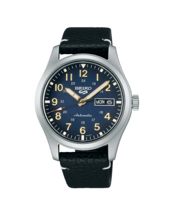 Montre de sport Seiko 5, cadran bleu, bracelet en cuir