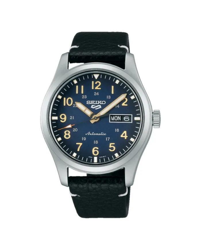 Montre de sport Seiko 5, cadran bleu, bracelet en cuir