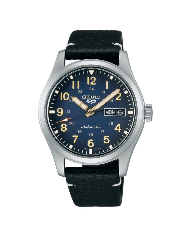 Montre de sport Seiko 5, cadran bleu, bracelet en cuir