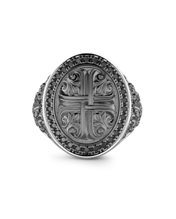 Bague Homme Zancan Gotik en Argent Rhodié et Noir Mat avec Spinelles Noirs