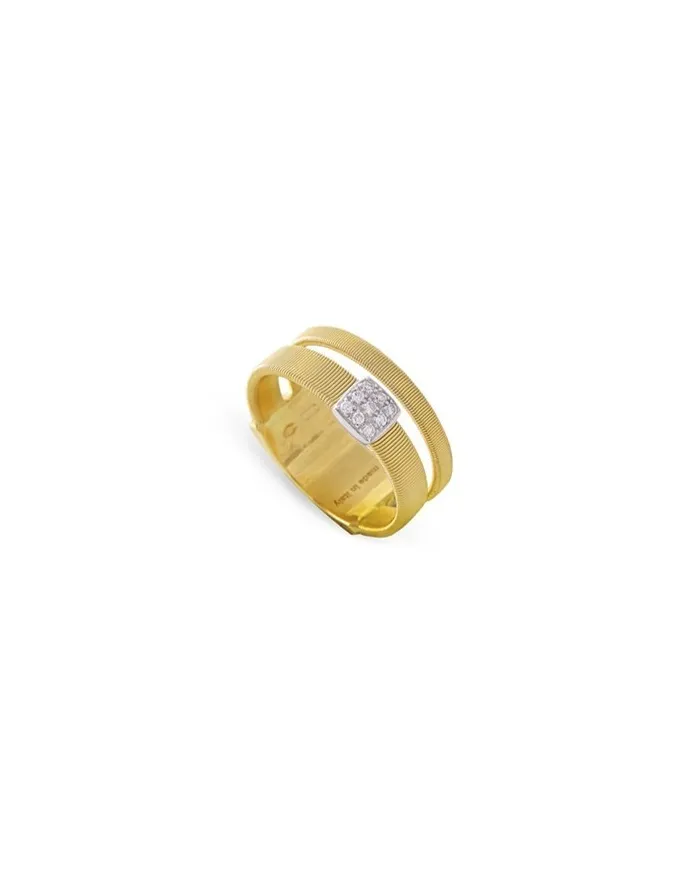 Marco Bicego Masai Two-Row Yellow Gold Ring with Diamond Pavé