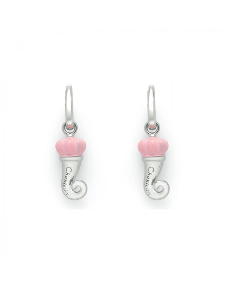 Mono boucle d'oreille Chantecler croissant en argent et émail rose