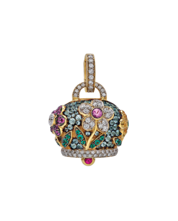 Grand pendentif Chantecler Campanella en or jaune avec diamants et pierres précieuses