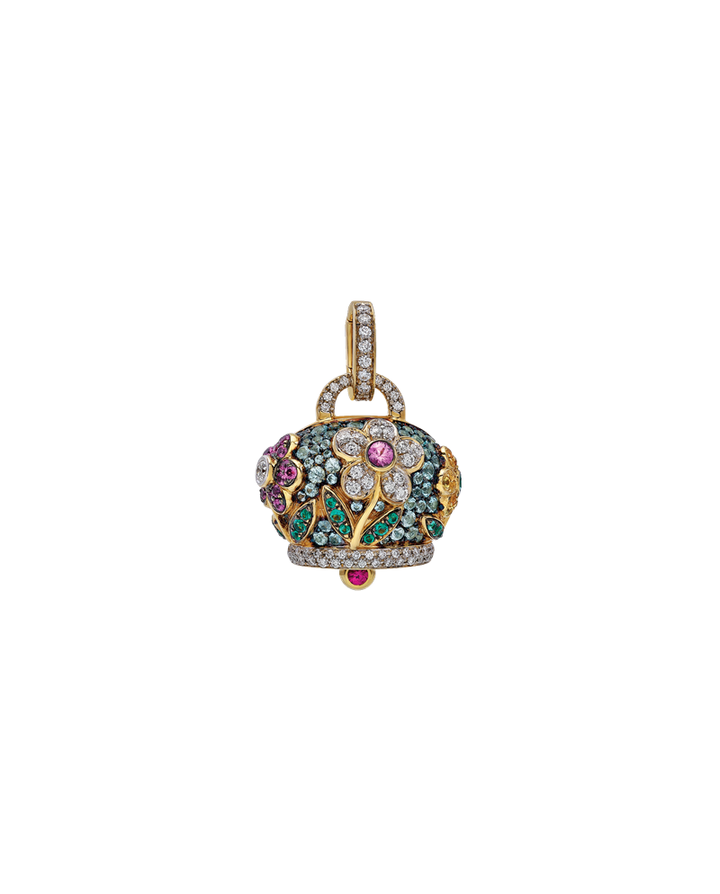 Grand pendentif Chantecler Campanella en or jaune avec diamants et pierres précieuses