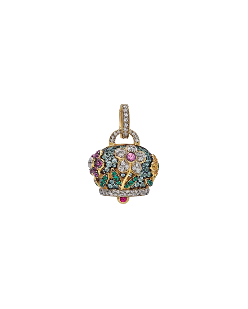 Grand pendentif Chantecler Campanella en or jaune avec diamants et pierres précieuses