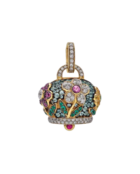 Grand pendentif Chantecler Campanella en or jaune avec diamants et pierres précieuses