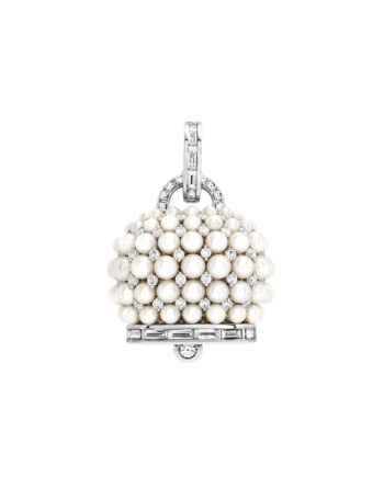 Ciondolo Chantecler Campanella Grande in Oro Bianco con Diamanti e Perle Bianche