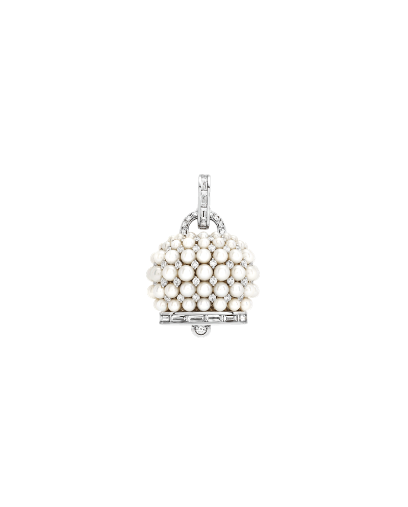 Chantecler Grand Pendentif Campanella en Or Blanc avec Diamants et Perles Blanches