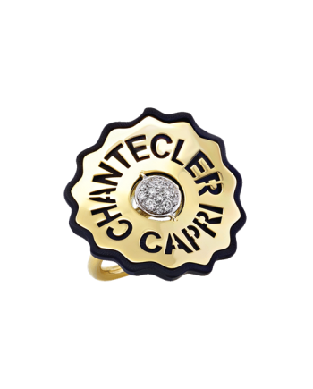 Bague Chantecler Logo en Or Jaune et Diamants et Résine Noire