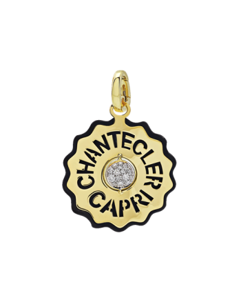 Ciondolo Chantecler Logo Medio in Oro Giallo e Diamanti e Resina Nera