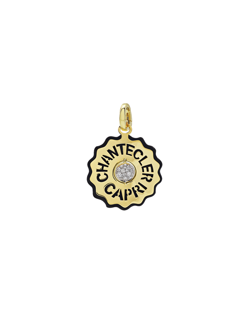 Pendentif Chantecler Medium Logo en Or Jaune et Diamants et Résine Noire