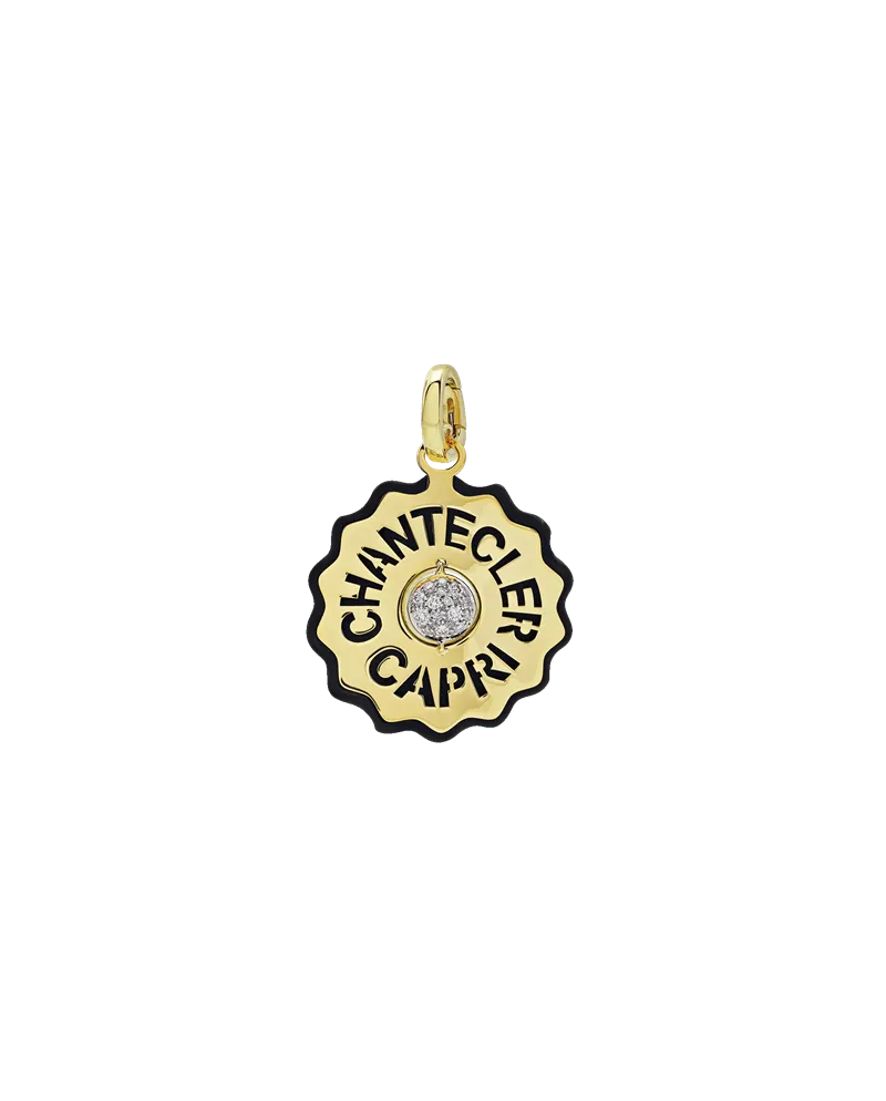 Pendentif Chantecler Medium Logo en Or Jaune et Diamants et Résine Noire