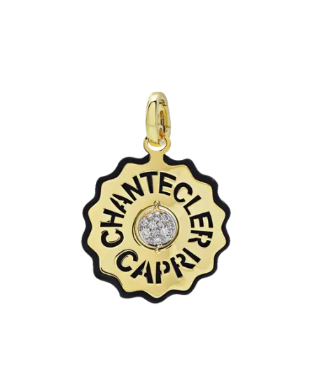 Ciondolo Chantecler Logo Medio in Oro Giallo e Diamanti e Resina Nera