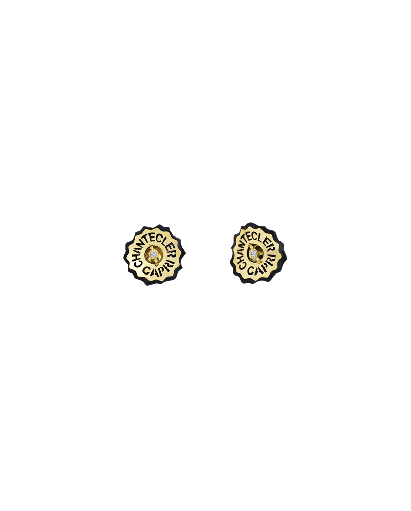 Boucles d'oreilles Chantecler Logo en Or jaune et diamants et résine noire