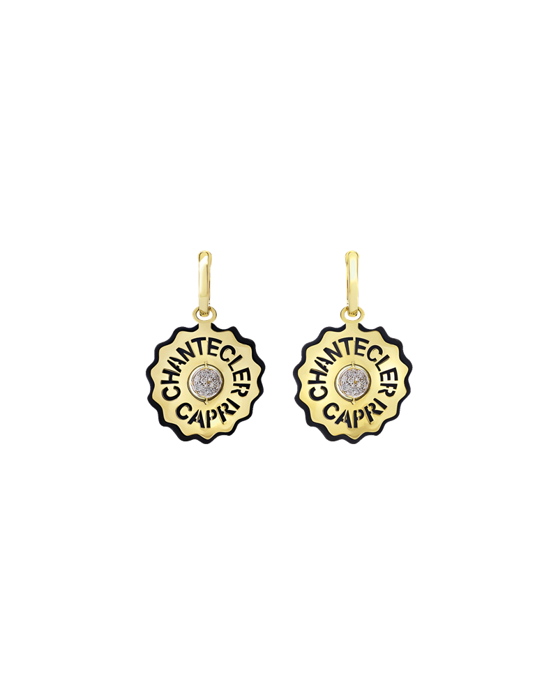 Boucles d'oreilles pendantes Chantecler Logo en Or jaune et diamants et résine noire