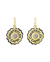Chantecler Logo Pendant Earrings in Yellow Gold and Diamonds and Black Resin