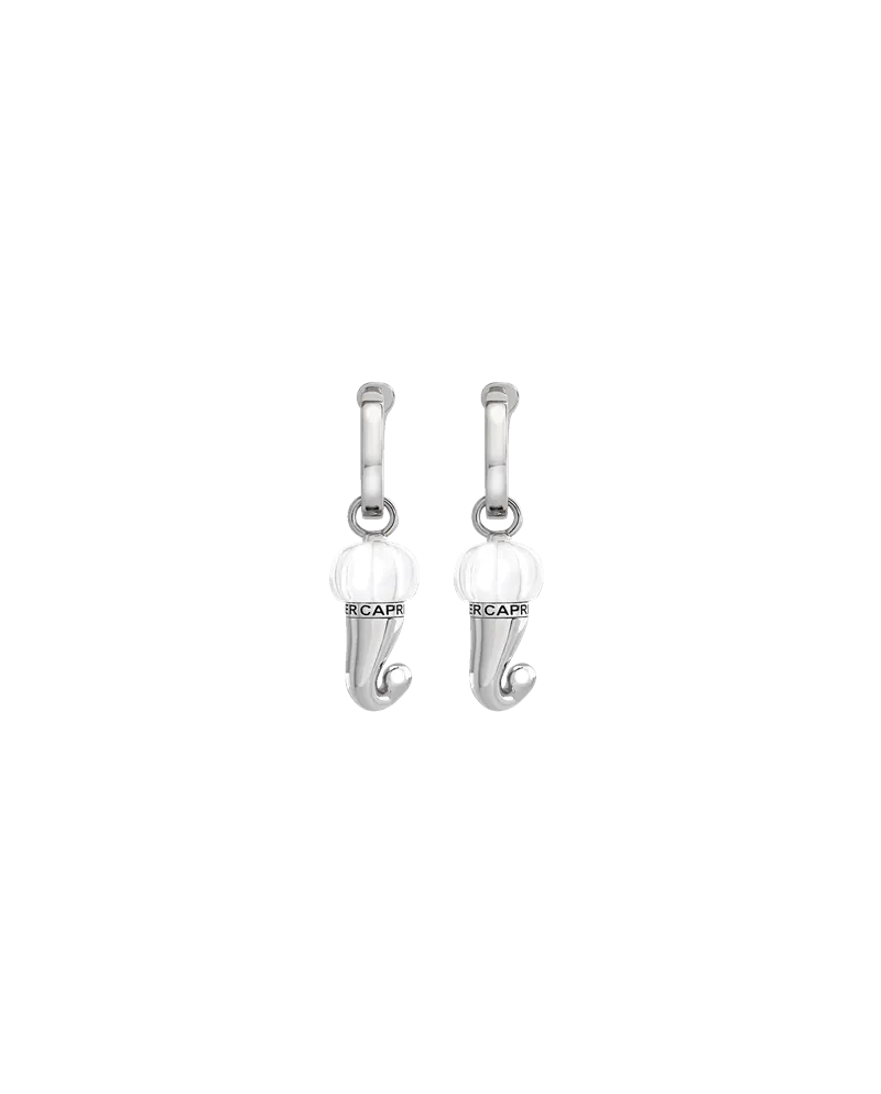 Chantecler Et Voilà Boucles d'Oreilles Petite Corne en Résine Argentée et Blanche