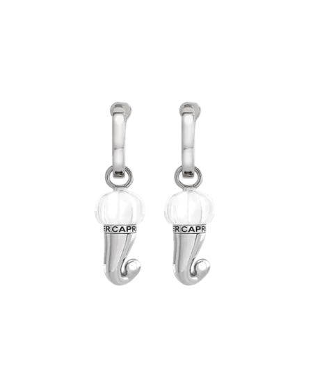 Chantecler Et Voilà Boucles d'Oreilles Petite Corne en Résine Argentée et Blanche