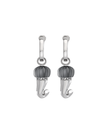 Chantecler Et Voilà Boucles d'Oreilles Petite Corne en Résine Argentée et Noire