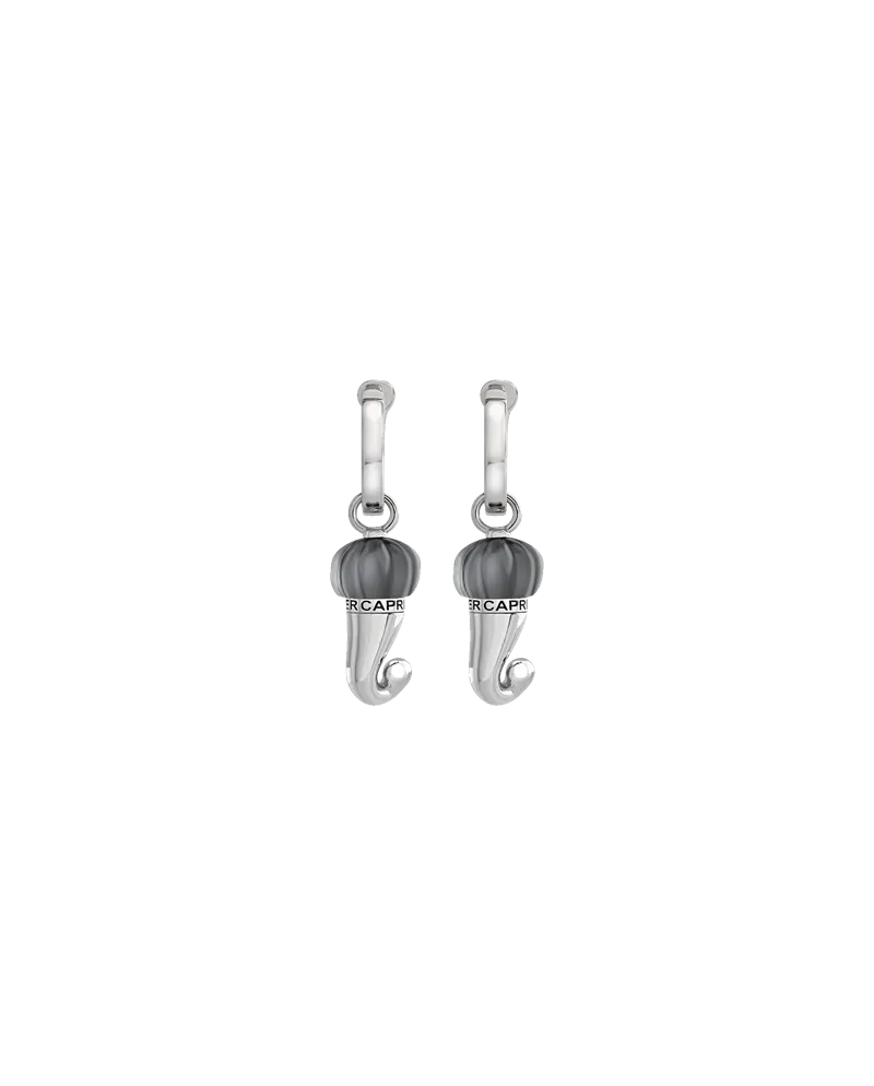 Chantecler Et Voilà Boucles d'Oreilles Petite Corne en Résine Argentée et Noire
