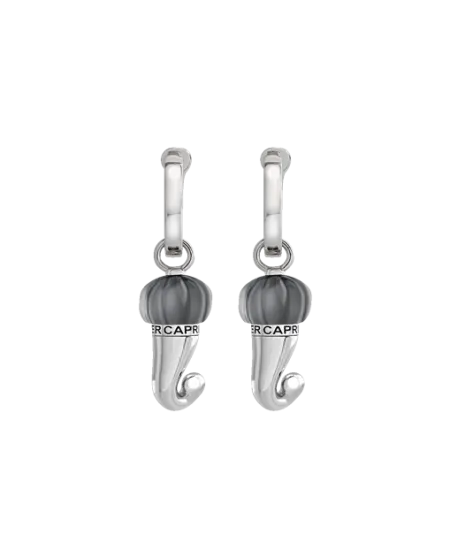Chantecler Et Voilà Boucles d'Oreilles Petite Corne en Résine Argentée et Noire