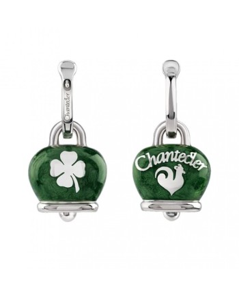 Chantecler Et Voilà Medium Earrings with Bell in Silver, Green Enamel and Four-Leaf Clover