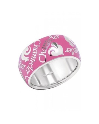 Chantecler Et Voilà Band Ring in Silver with Pink Enamel