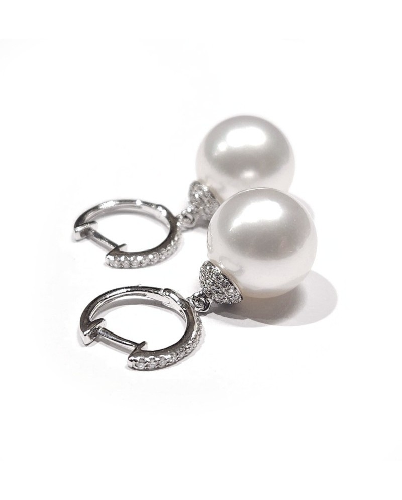 Boucles d'oreilles Coscia en or blanc avec perles australiennes et diamants