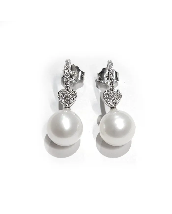White Gold Thigh Earrings with Pearls and Diamonds