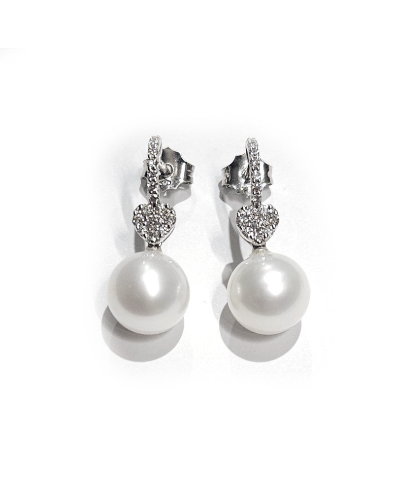 White Gold Thigh Earrings with Pearls and Diamonds