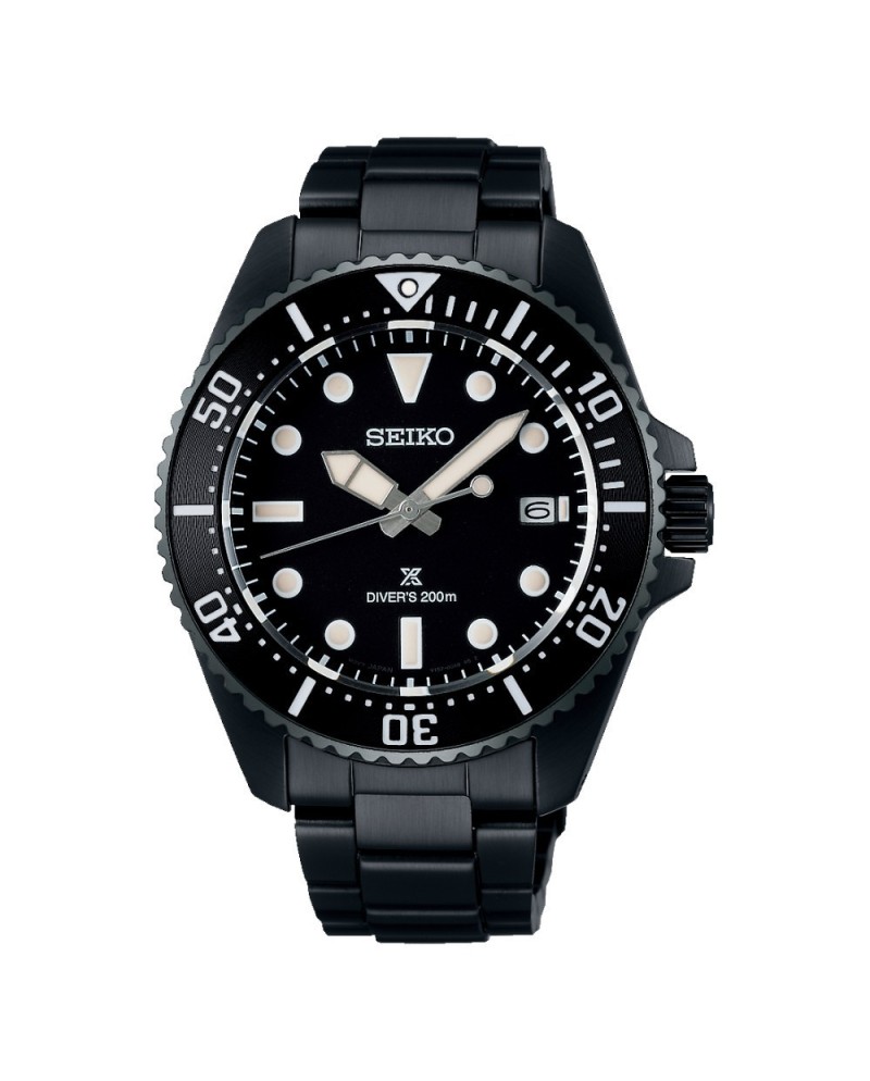 Seiko Prospex Solar Diver 200M Black Steel Strap Watch
