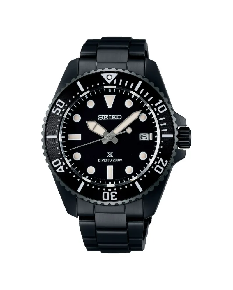 Seiko Prospex Solar Diver 200M Black Steel Strap Watch